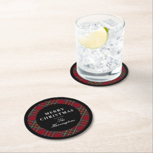 Eleganter roter Tartan-Weihnachten Runder Pappuntersetzer