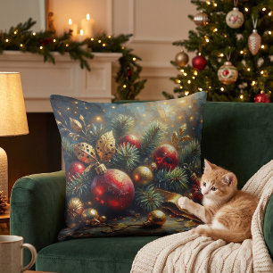 Eleganter roter und goldener Weihnachtsschmuck Kissen