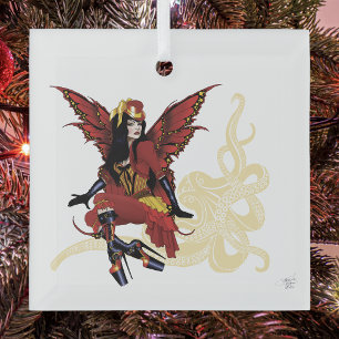 Eleganter roter viktorianischer Steampunk Fee Okto Ornament Aus Glas