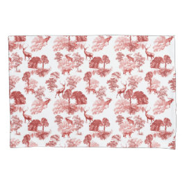 Eleganter Roter Wald Toile Deer Fox Forest Kissenbezug