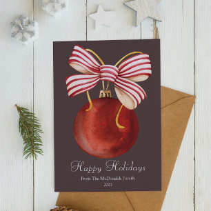 Eleganter Roter Weihnachtsball Ornament Flat Feiertagskarte