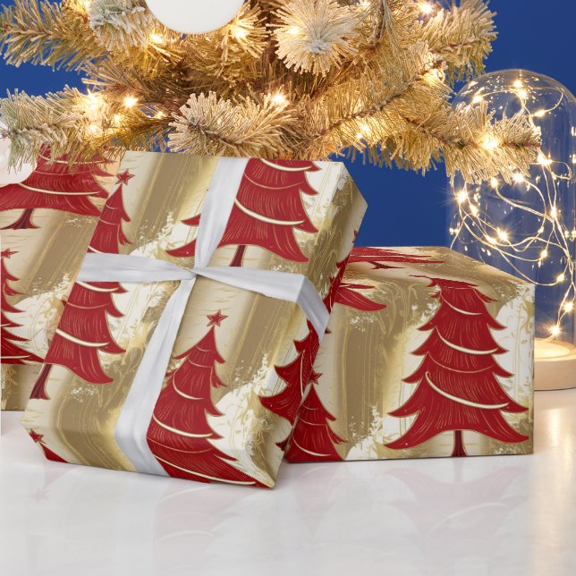 Eleganter Roter Weihnachtsbaum Gold fröhliche Xmas Geschenkpapier (Feiertage)