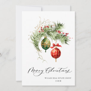Eleganter roter Weihnachtsschmuck Frohe Weihnachte Feiertagskarte