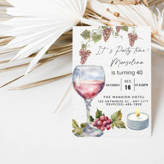 Eleganter Roter Wein Geburtstagsfeier für Lady Einladung