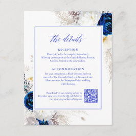 Eleganter Royal Blue Flowers Details UAWG QR Code Begleitkarte