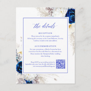 Eleganter Royal Blue Flowers Details UAWG QR Code Begleitkarte