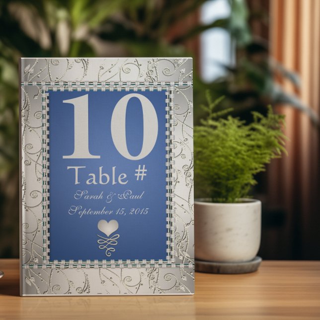 Eleganter Royal Blue und Silver Table No. Einladung (Von Creator hochgeladen)