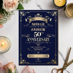 Eleganter Royal Navy Gold Glamour Glitzer Foil Folieneinladung