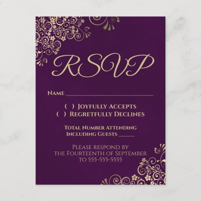 Eleganter RSVP für Lila Hochzeiten und Hochzeiten  Einladung (Vorderseite)