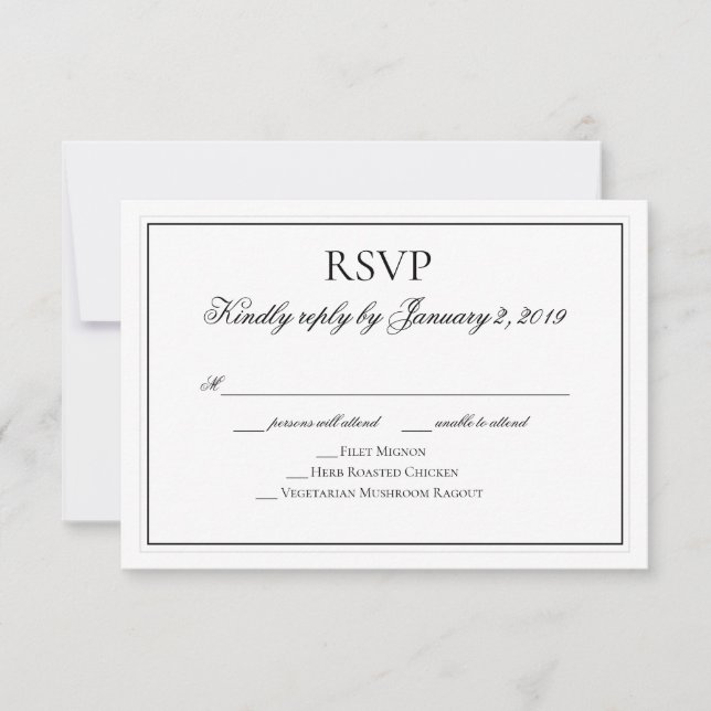 Eleganter RSVP für Schwarz-Weiß-Hochzeit (Vorderseite)