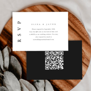Eleganter RSVP für Schwarz-Weiß-Hochzeit mit QR-Co Karte