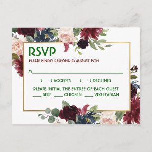 Eleganter RSVP-Hochzeitstag der Burgundy Navy Postkarte