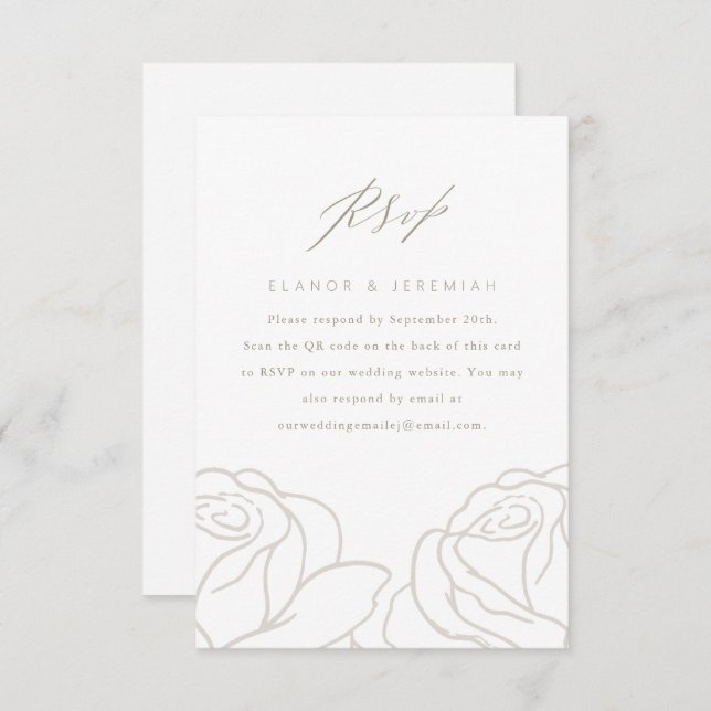Eleganter RSVP mit Grauer Blütenhochzeit und QR-Co (Vorne/Hinten)