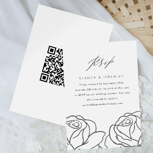 Eleganter RSVP mit QR-Code für Black Floral Weddin
