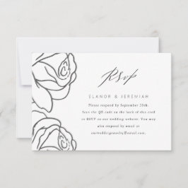 Eleganter RSVP mit QR-Code für Black Floral Weddin Karte