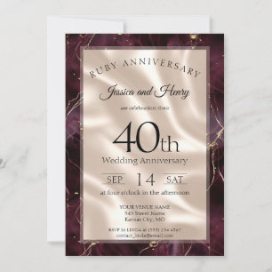 Eleganter Rubinmarmor zum 40. Hochzeitstag Einladung