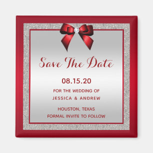 Eleganter Ruby Red & Silver Glitzer Save the Date Magnet