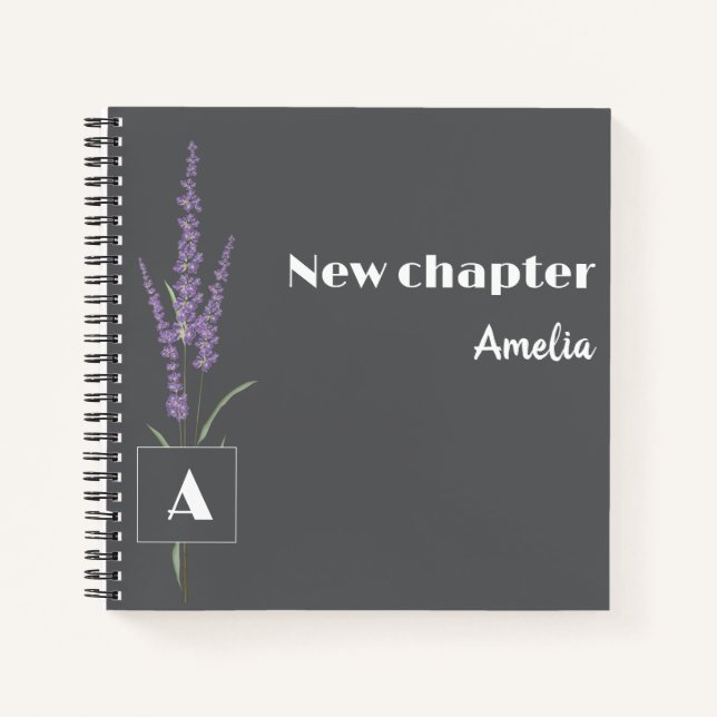 Eleganter Ruhestand mit Monogramm Name grau Notizbuch (Vorderseite)