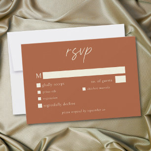 Eleganter Rust Terrakotta Minimalistische Hochzeit RSVP Karte