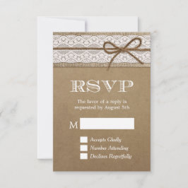Eleganter Rustic Burlap String Bow Wedding RSVP