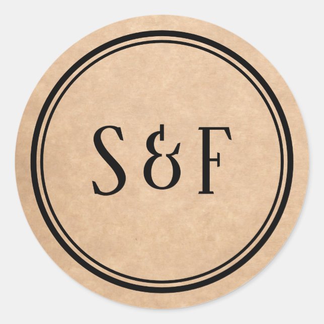 Eleganter Rustic Kraft Monogram Umschlag Aufkleber (Vorderseite)