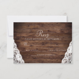 Eleganter Rustic Wood White Lace Wedding RSVP Karte
