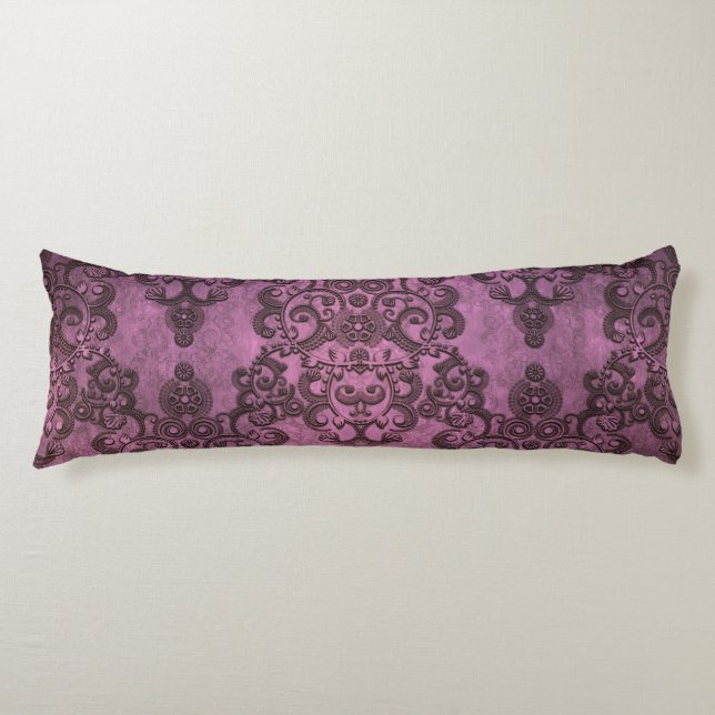 Eleganter, rustikaler, abgenutzter violetter Damas Seitenschläferkissen (Vorderseite)