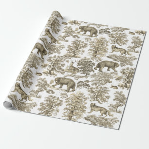 Eleganter, rustikaler Beige-Wald-Tiere Toile Geschenkpapier
