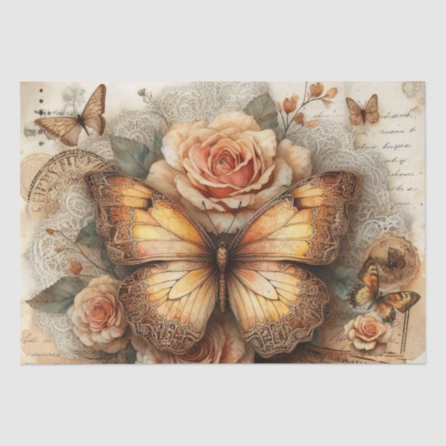 Eleganter Rustikaler Blumen- & Schrift-Vintage-Dec Seidenpapier (Vorderseite)