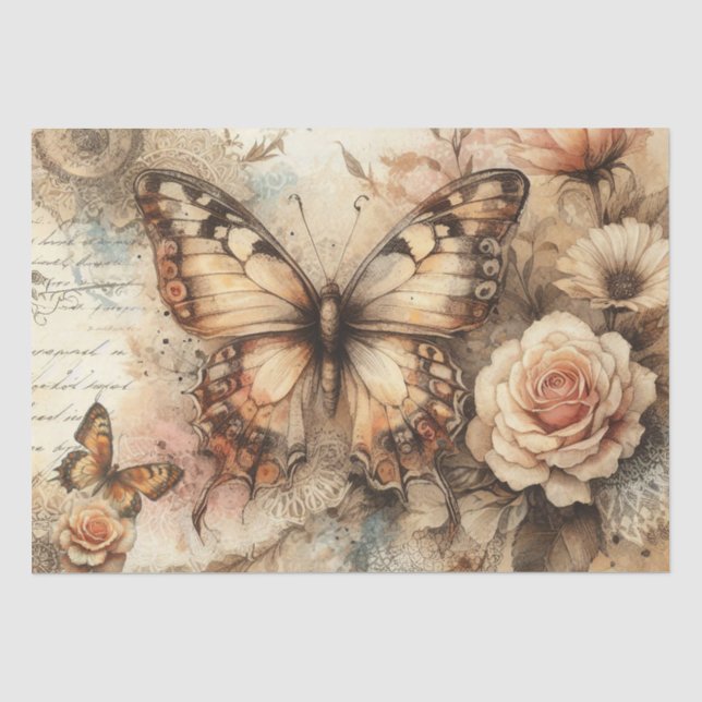 Eleganter Rustikaler Blumen- & Spitzen-Vintage-Dec Seidenpapier (Vorderseite)