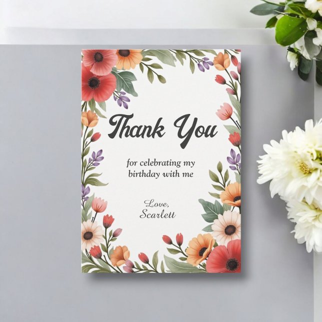 Eleganter Rustikaler Blumengarten Sommer Geburtsta Dankeskarte (Von Creator hochgeladen)