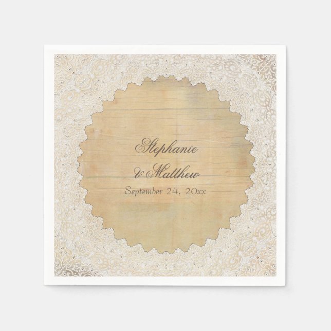 Eleganter rustikaler Empfang Dekor Vintage Spitze  Serviette (Vorderseite)