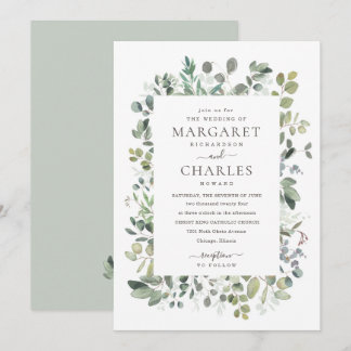 Eleganter, rustikaler Eukalyptus-Heiratsinvit Einladung