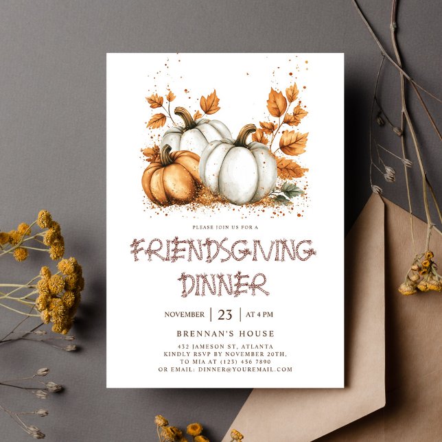Eleganter Rustikaler Fall Erntedank Freundlichkeit Einladung (Elegant Rustic Fall Thanksgiving Friendsgiving Invitation)