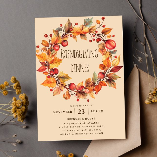 Eleganter Rustikaler Fall Erntedank Freundlichkeit Einladung (Elegant Rustic Fall Thanksgiving Friendsgiving Invitation)