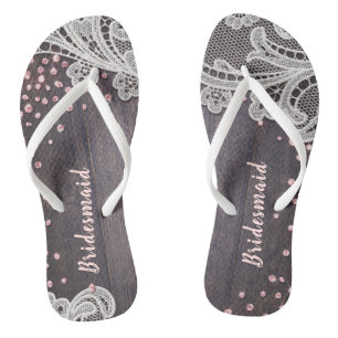 Eleganter, rustikaler Glitzer aus Holz, rot, Braut Flip Flops