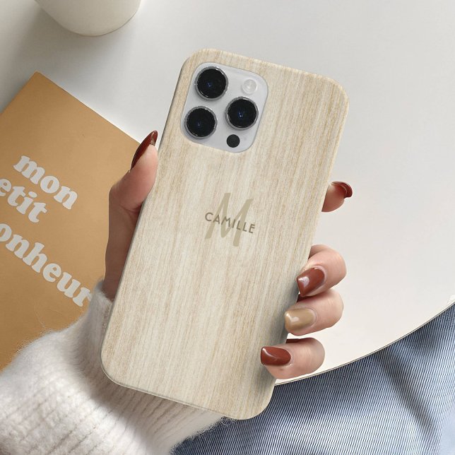 Eleganter Rustikaler Hellbeiger Holzeffekt-Monogra Case-Mate iPhone Hülle (Von Creator hochgeladen)