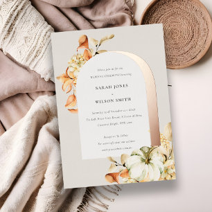 Eleganter Rustikaler Herbst-Kürbis-Torbogen Floral Folieneinladung