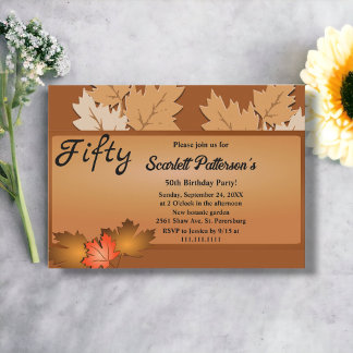 Eleganter Rustikaler Herbstausgang 50. Geburtstag Einladung