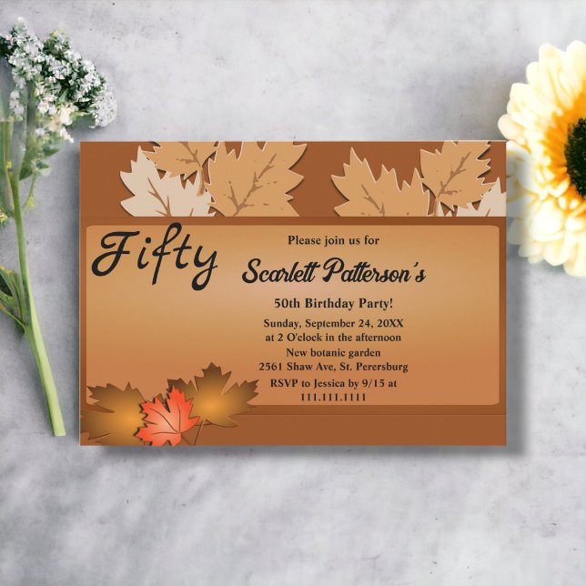Eleganter Rustikaler Herbstausgang 50. Geburtstag Einladung (Von Creator hochgeladen)