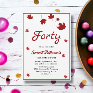 Eleganter Rustikaler Herbstlaub Herbst 40. Geburts Einladung