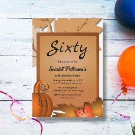 Eleganter rustikaler Herbstlaub Pumpkin 60. Geburt Einladung
