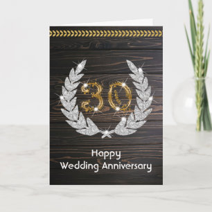 Eleganter rustikaler Holz 30. Hochzeitstag Karte