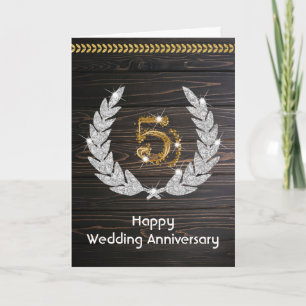 Eleganter rustikaler Holz 5. Hochzeitstag Karte
