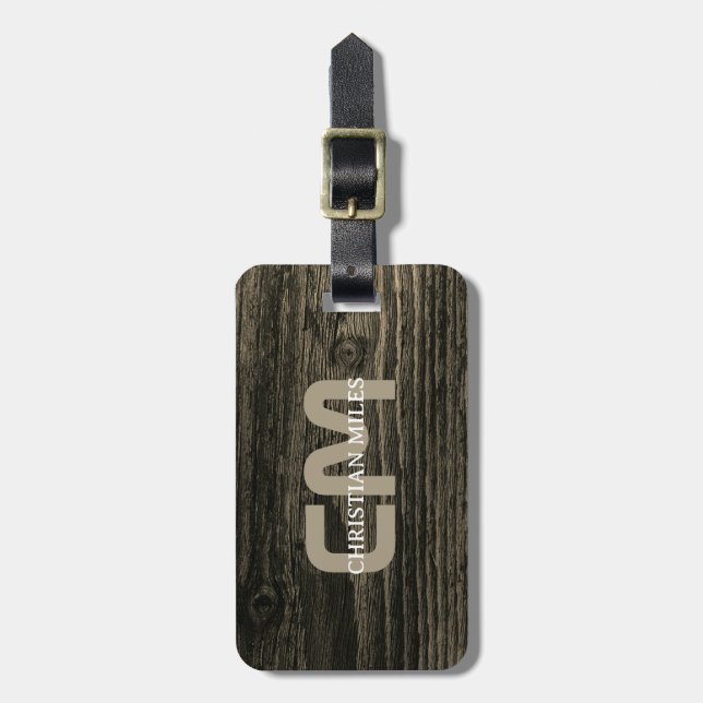 Eleganter rustikaler Holzname mit Monogramm Name P Gepäckanhänger (Vorderseite vertikal)