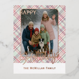 Eleganter rustikaler klassischer Karomuster Gold Folien Feiertagspostkarte