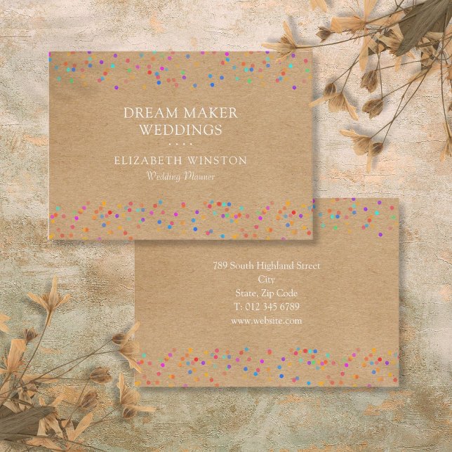 Eleganter, rustikaler Kraft-farbiger Konfetti Visitenkarte (Elegant Rustic Kraft Colorful Confetti Business Card)