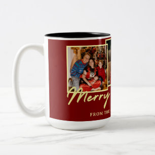 Eleganter rustikaler Mehrfach-Foto-Frohe Weihnacht Zweifarbige Tasse