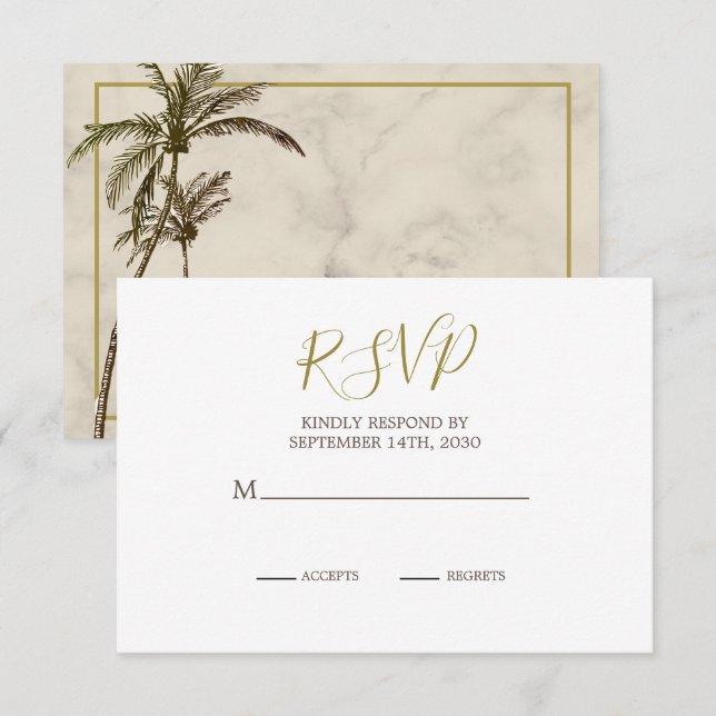 Eleganter Rustikaler Palm Tree Chic Wedding RSVP Karte (Vorne/Hinten)