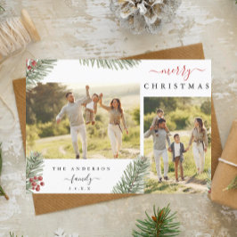 Eleganter Rustikaler Pine Christmas 2 Custom Foto Feiertagspostkarte
